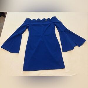 Heart Soul Elegant Royal Blue Off-Shoulder Dress with Bell Sleeves